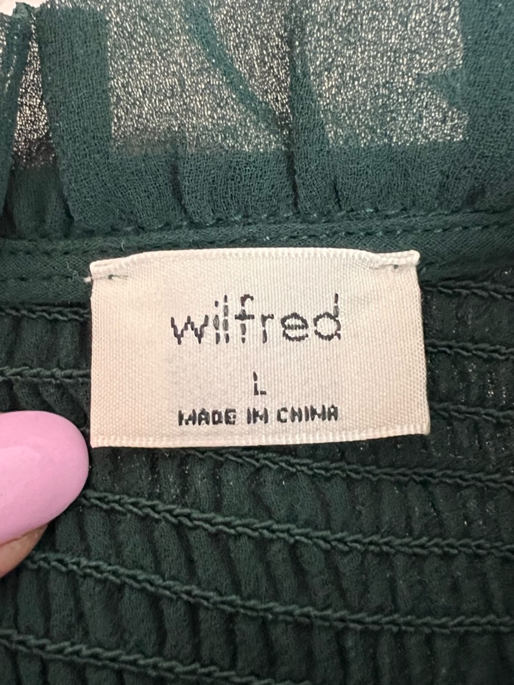ARITZIA Wilfred Tempest Blouse Women's Dark Green Smocked Long-Sleeve Top - Picture 6 of 11